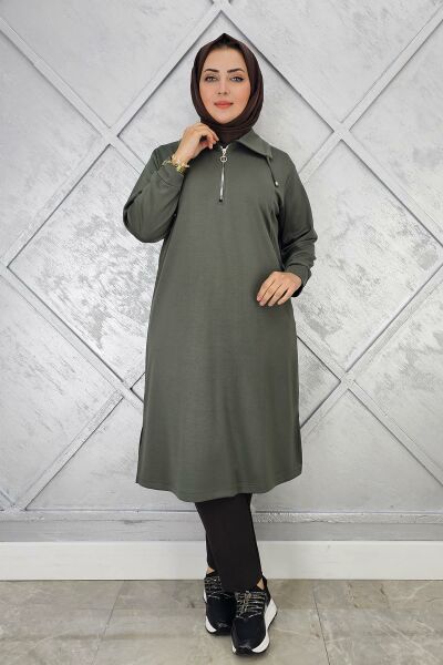 KADIN FERMUARLI BAĞCIKLI TESETTÜR TUNİK HAKİ - 4 BEDEN