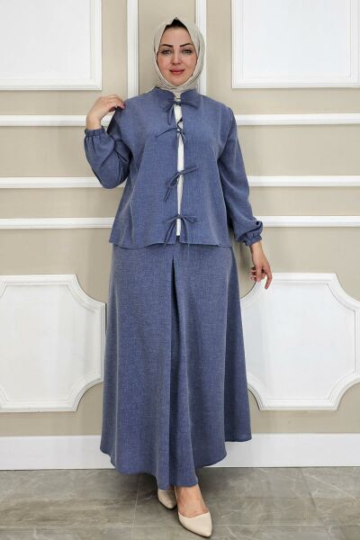 PYS KADIN ÖNÜ BAĞCIKLI TESETTÜR 3 LÜ TAKIM KOYU MAVİ - 3 BEDEN