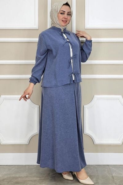 PYS KADIN ÖNÜ BAĞCIKLI TESETTÜR 3 LÜ TAKIM KOYU MAVİ - 4 BEDEN