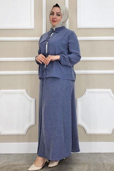 PYS KADIN ÖNÜ BAĞCIKLI TESETTÜR 3 LÜ TAKIM KOYU MAVİ - 4 BEDEN