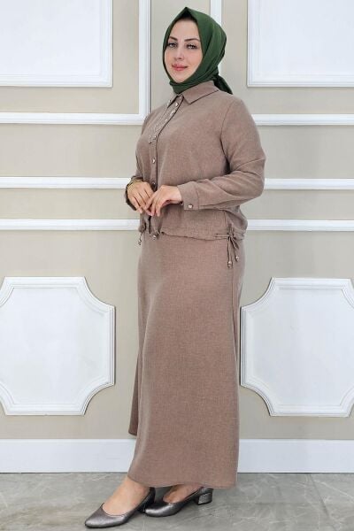 PYS KADIN SALLANTI AKSESUARLI ETEKLİ TESETTÜR TAKIM SOMON - 2 BEDEN