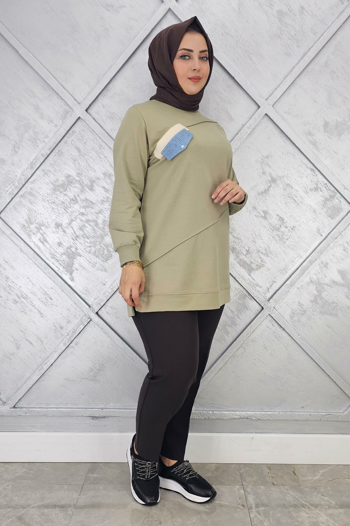 KADIN CEP GÖRÜNÜMLÜ TESETTÜR TUNİK MİNT YEŞİLİ - 3XL