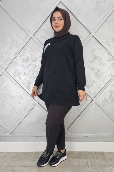 KADIN CEP GÖRÜNÜMLÜ TESETTÜR TUNİK SİYAH - L