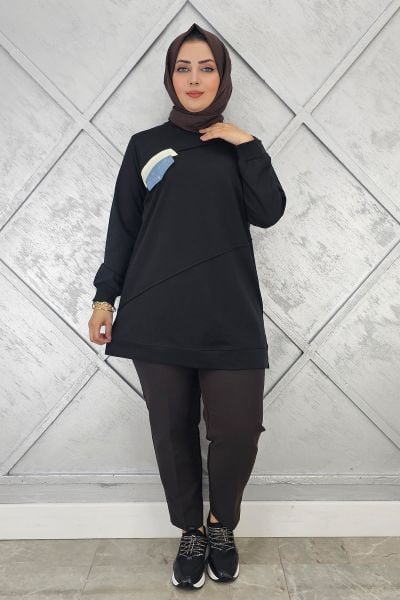 KADIN CEP GÖRÜNÜMLÜ TESETTÜR TUNİK SİYAH - L