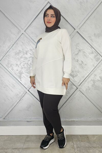 KADIN CEP GÖRÜNÜMLÜ TESETTÜR TUNİK EKRU - 3XL