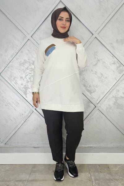 KADIN CEP GÖRÜNÜMLÜ TESETTÜR TUNİK EKRU - 3XL