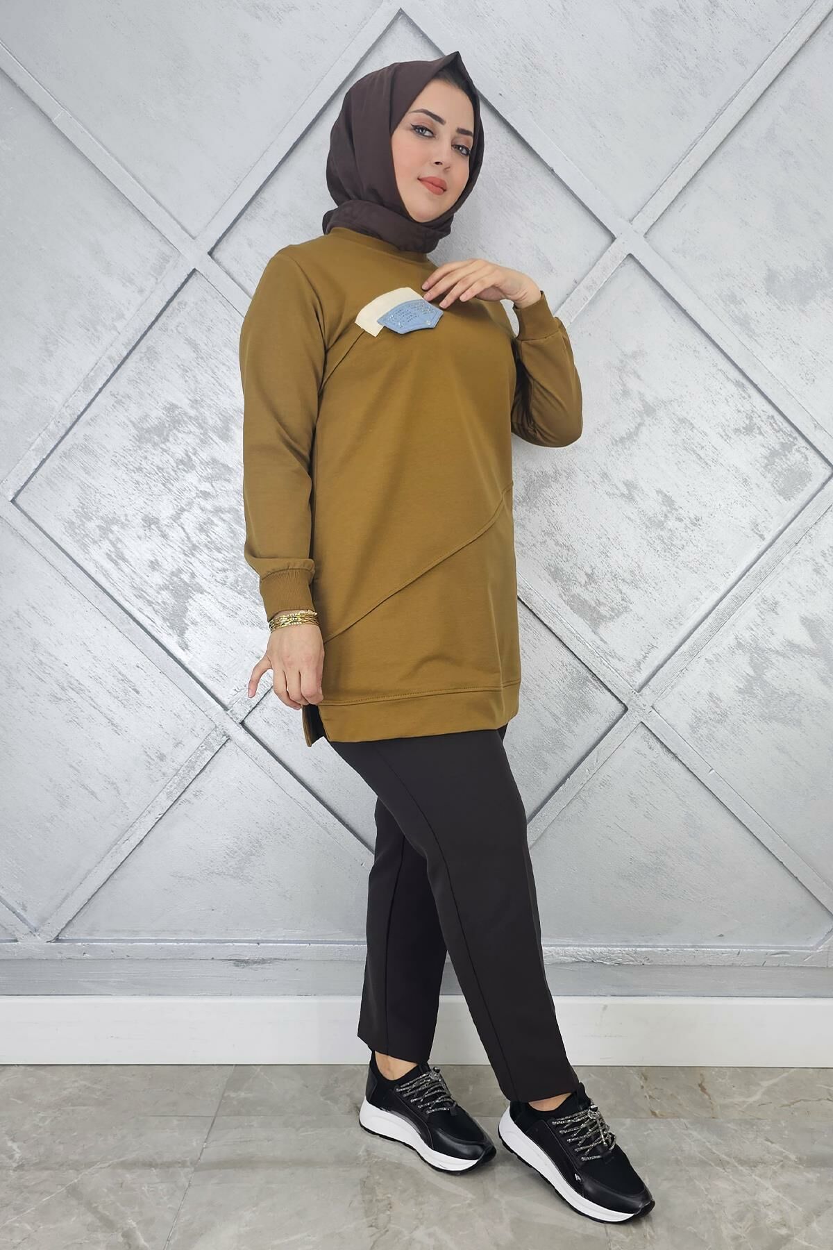 KADIN CEP GÖRÜNÜMLÜ TESETTÜR TUNİK YAĞ YEŞİLİ - 3XL