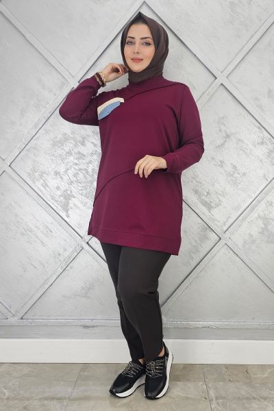 KADIN CEP GÖRÜNÜMLÜ TESETTÜR TUNİK BORDO - XL