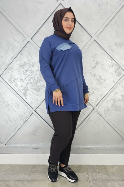 KADIN CEP GÖRÜNÜMLÜ TESETTÜR TUNİK İNDİGO - 3XL