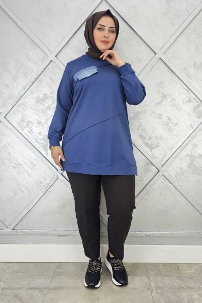KADIN CEP GÖRÜNÜMLÜ TESETTÜR TUNİK İNDİGO - 3XL