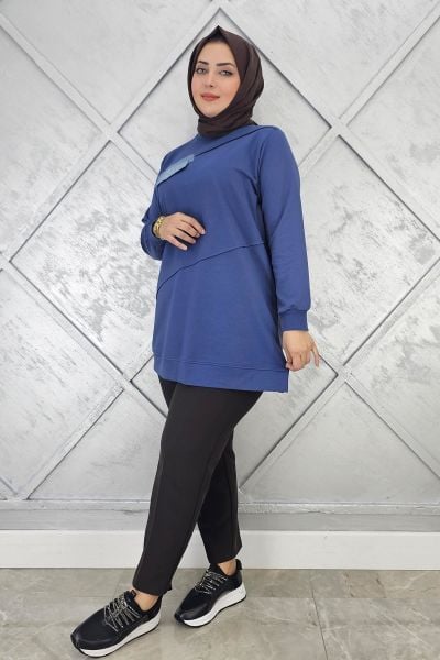 KADIN CEP GÖRÜNÜMLÜ TESETTÜR TUNİK İNDİGO - XL