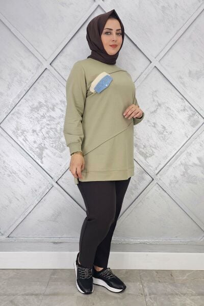 KADIN CEP GÖRÜNÜMLÜ TESETTÜR TUNİK MİNT YEŞİLİ - L