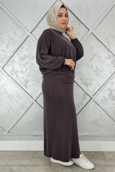 KADIN YARASA KOL TESETTÜR TAKIM KAHVERENGİ - 4 BEDEN