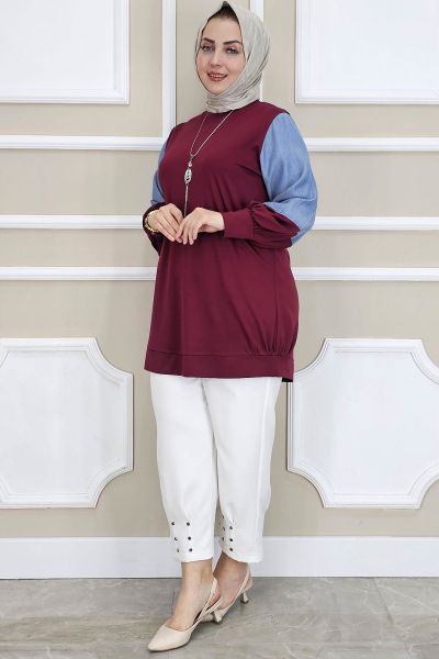 KADIN KOMBİNLİ KOLYE DETAYLI TESETTÜR BORDO - 4 BEDEN