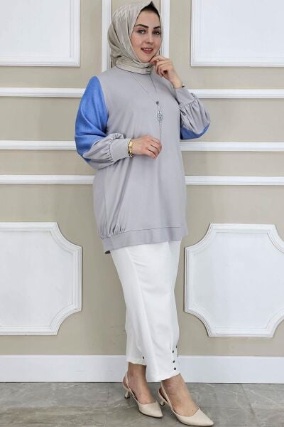 PYS KADIN KOMBİNLİ KOLYE DETAYLI TESETTÜR GRİ - 2 BEDEN