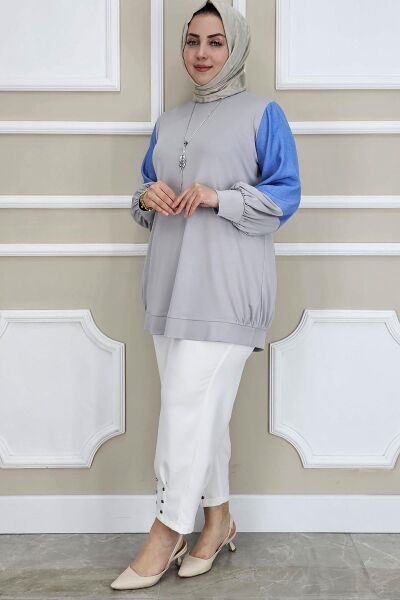 PYS KADIN KOMBİNLİ KOLYE DETAYLI TESETTÜR GRİ - 2 BEDEN