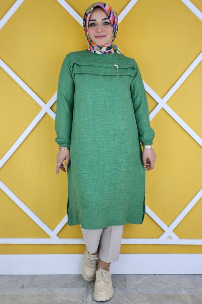 KADIN ALLER KESİM BROŞ DETAYLI TESETTÜR TUNİK BENETTON - 5 BEDEN