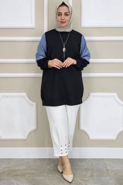 PYS KADIN KOMBİNLİ KOLYE DETAYLI TESETTÜR SİYAH - 2 BEDEN