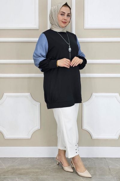 PYS KADIN KOMBİNLİ KOLYE DETAYLI TESETTÜR SİYAH - 2 BEDEN