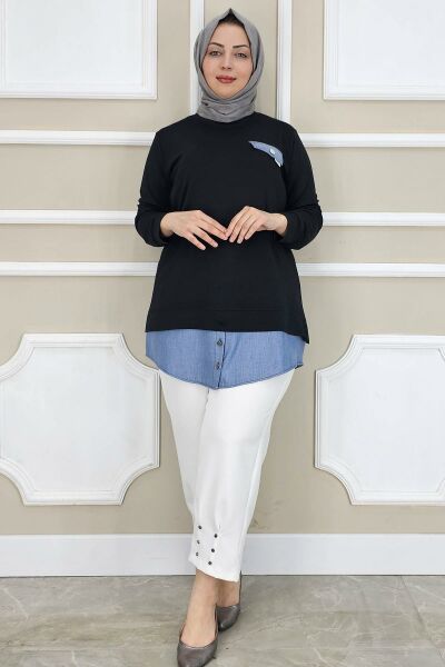 PYS KADIN KOT KOMBİNLİ DÜĞME DETAYLI TESETTÜR TUNİK SİYAH - 2 BEDEN