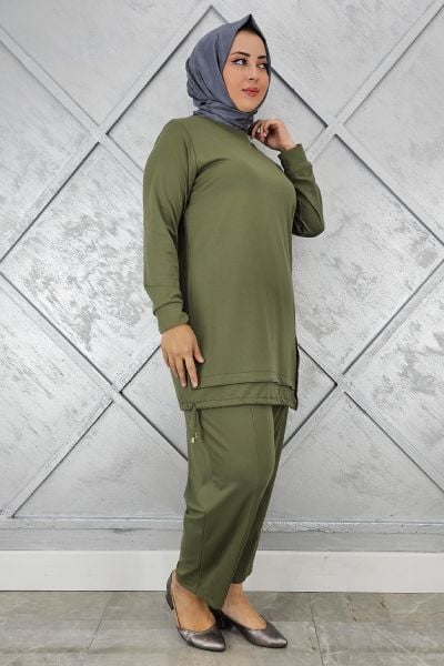 KADIN DÜĞME BAĞCIK DETAYLI TESETTÜR TAKIM HAKİ - 5 BEDEN