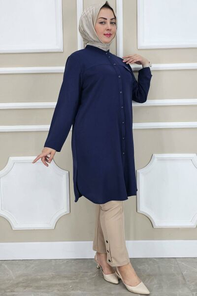 PYS KADIN HAKİM YAKA TESETTÜR GÖMLEK LACİVERT - 5 BEDEN