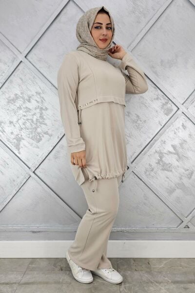 KADIN TAŞ DETALI BAĞCIKLI TESETTÜR TAKIM TAŞ - 4 BEDEN