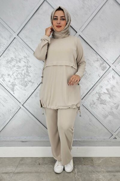 KADIN TAŞ DETALI BAĞCIKLI TESETTÜR TAKIM TAŞ - 4 BEDEN