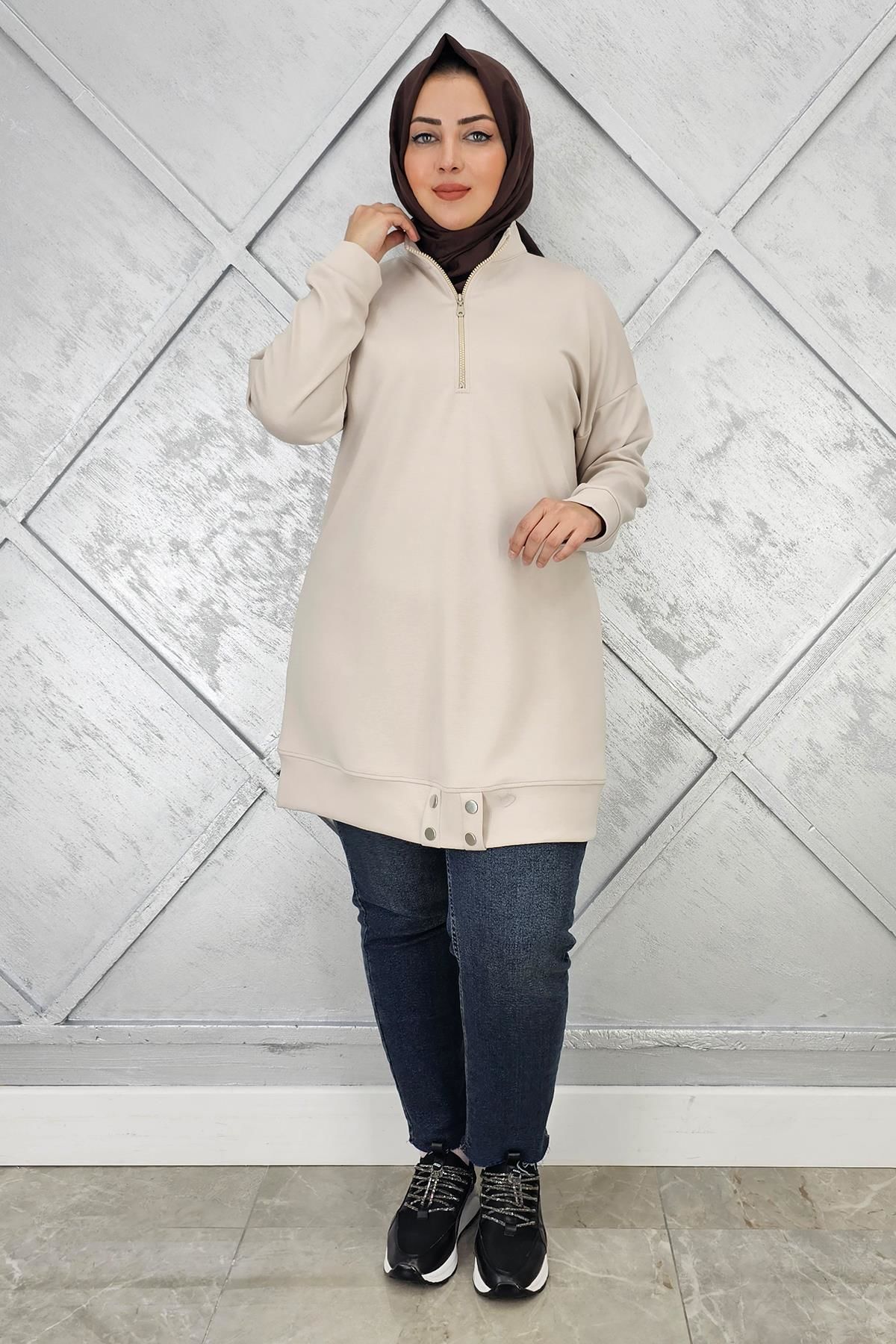 KADIN ÇIT ÇIT DETAYLI TESETTÜR TUNİK TAŞ - 2 BEDEN