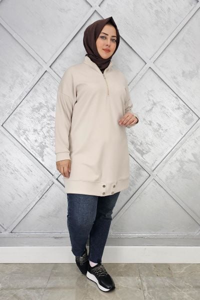 KADIN ÇIT ÇIT DETAYLI TESETTÜR TUNİK TAŞ - 2 BEDEN