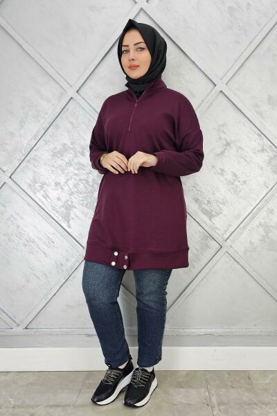 KADIN ÇIT ÇIT DETAYLI TESETTÜR TUNİK BORDO - 2 BEDEN