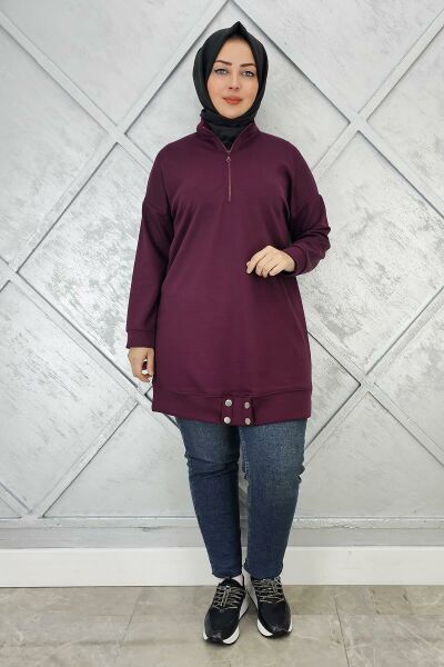 KADIN ÇIT ÇIT DETAYLI TESETTÜR TUNİK BORDO - 2 BEDEN