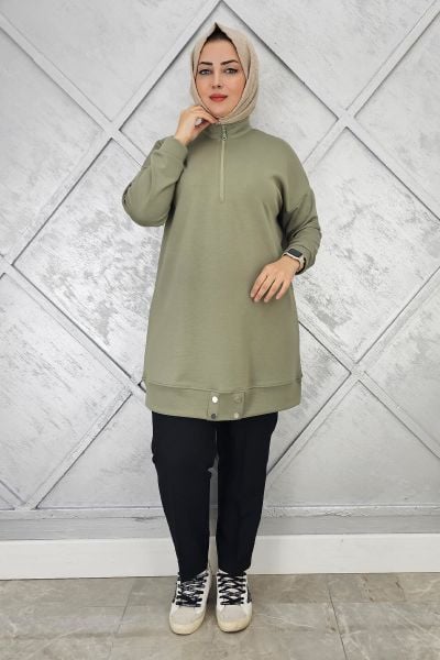 KADIN ÇIT ÇIT DETAYLI TESETTÜR TUNİK HAKİ - 3 BEDEN