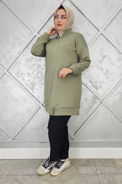 KADIN ÇIT ÇIT DETAYLI TESETTÜR TUNİK HAKİ - 3 BEDEN