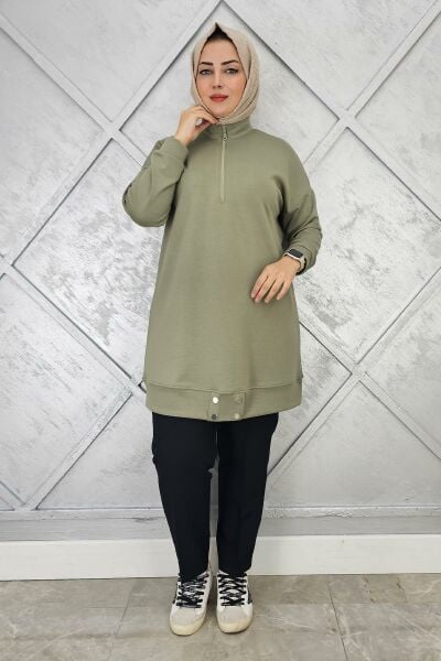 KADIN ÇIT ÇIT DETAYLI TESETTÜR TUNİK HAKİ - 4 BEDEN