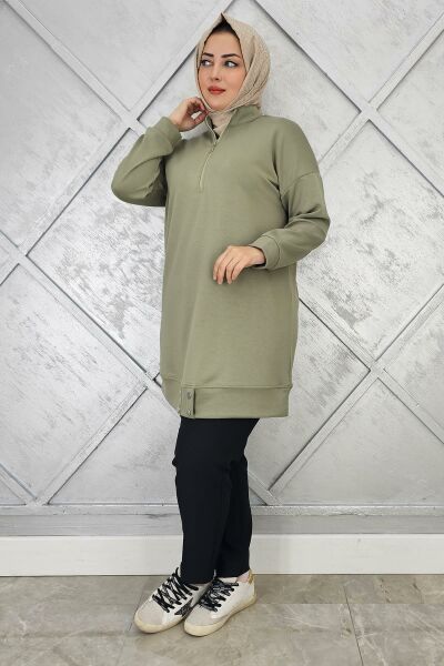 KADIN ÇIT ÇIT DETAYLI TESETTÜR TUNİK HAKİ - 4 BEDEN