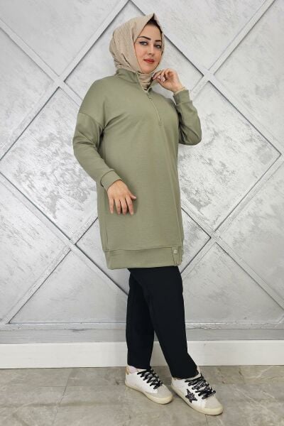 KADIN ÇIT ÇIT DETAYLI TESETTÜR TUNİK HAKİ - 4 BEDEN