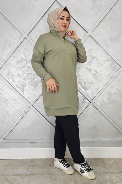 KADIN ÇIT ÇIT DETAYLI TESETTÜR TUNİK HAKİ - 5 BEDEN