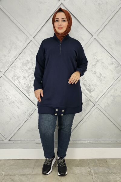 KADIN ÇIT ÇIT DETAYLI TESETTÜR TUNİK LACİVERT - 4 BEDEN