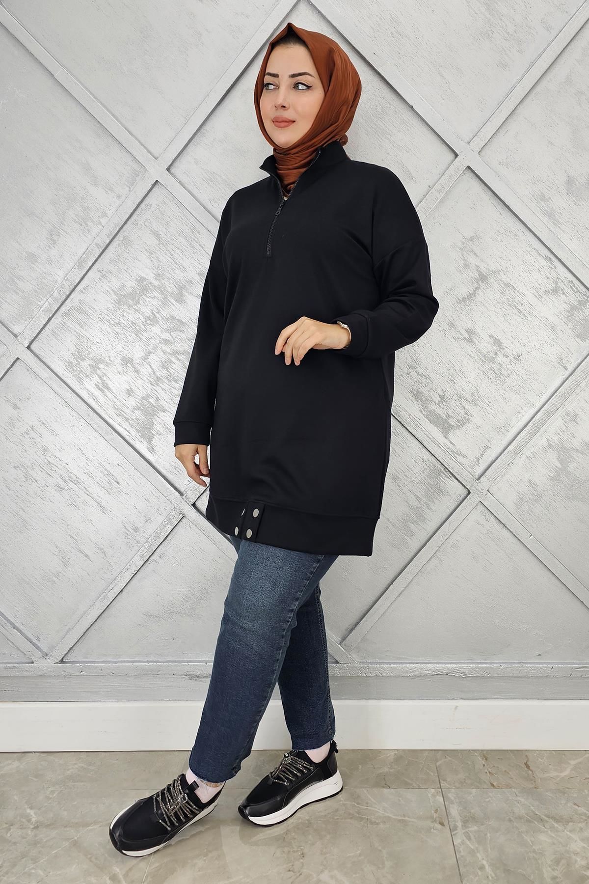 KADIN ÇIT ÇIT DETAYLI TESETTÜR TUNİK SİYAH - 2 BEDEN