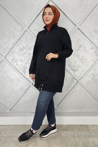 KADIN ÇIT ÇIT DETAYLI TESETTÜR TUNİK SİYAH - 2 BEDEN