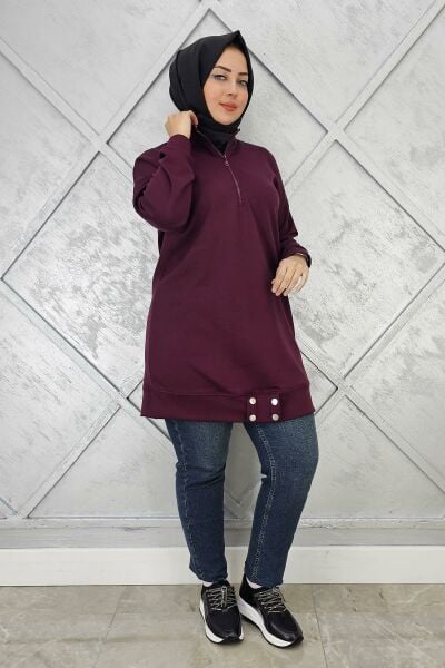 KADIN ÇIT ÇIT DETAYLI TESETTÜR TUNİK BORDO - 5 BEDEN