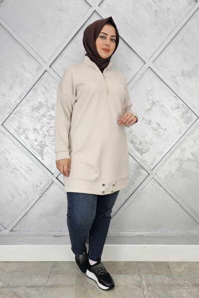 KADIN ÇIT ÇIT DETAYLI TESETTÜR TUNİK TAŞ - 4 BEDEN