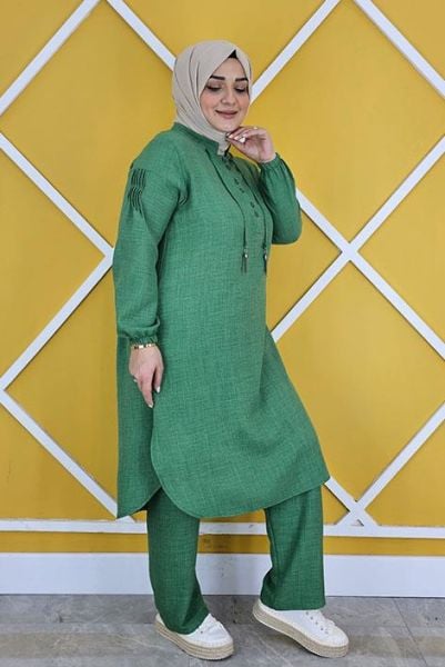 PYS KADIN DÜĞME VE BAĞUCU DETAYLI TESETTÜR TAKIM BENETTON - 5 BEDEN