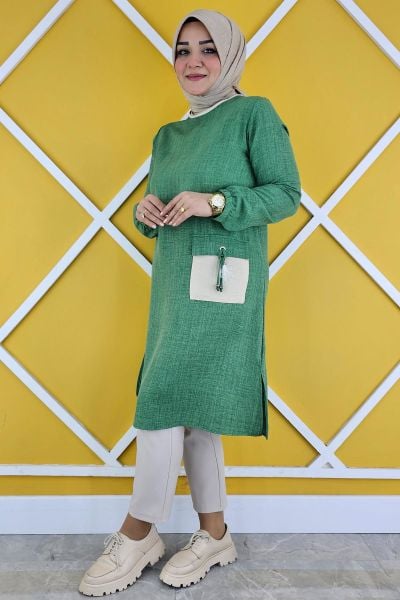 KADIN CEP PÜSKÜL DETAYLI TESETTÜR TUNİK M24200266-080 BENETTON - 2XL