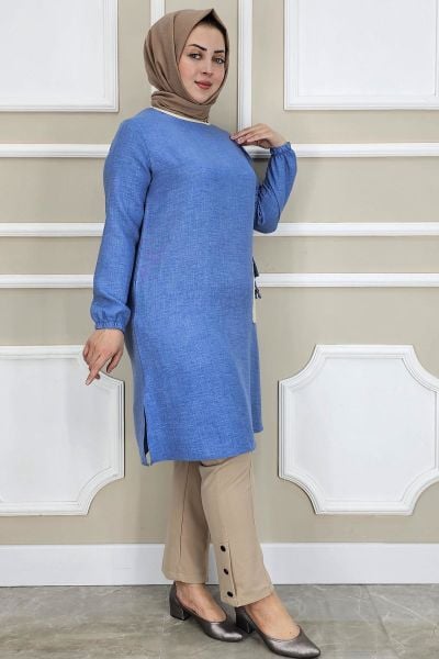 MYSTIL KADIN CEP PÜSKÜL DETAYLI TESETTÜR TUNİK M24200266-080 EGE - 2XL
