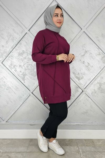 KADIN KOLYE DETAYLI TESETTÜR TUNİK BORDO - XL