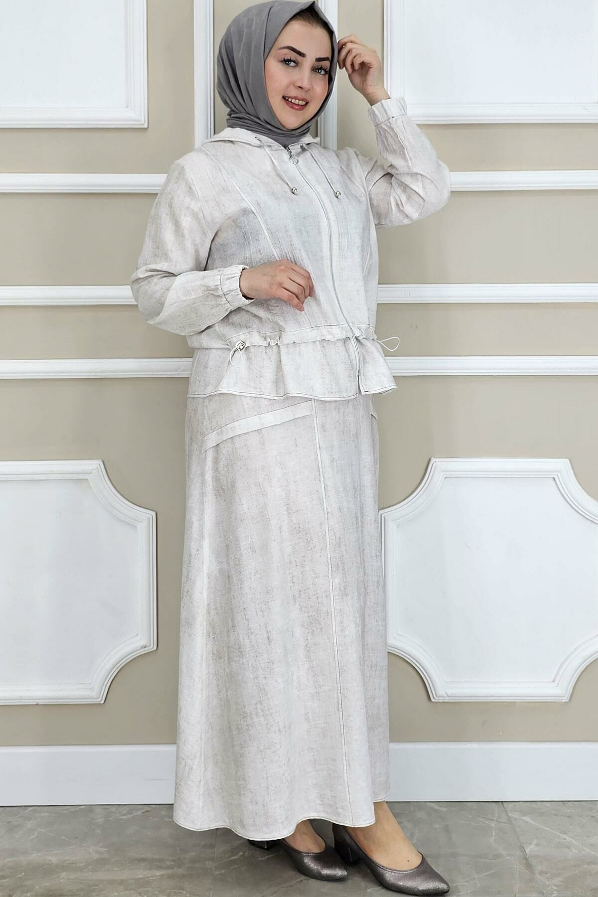 PYS KADIN KAPÜŞONLU ETEKLİ TESETTÜR TAKIM TAŞ - 4 BEDEN