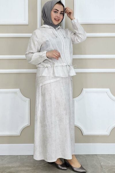 PYS KADIN KAPÜŞONLU ETEKLİ TESETTÜR TAKIM TAŞ - 4 BEDEN