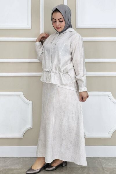 PYS KADIN KAPÜŞONLU ETEKLİ TESETTÜR TAKIM TAŞ - 4 BEDEN